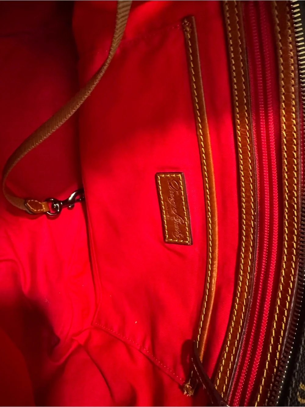 Dooney & Bourke Brown Logo Messenger Bag with Tan Trim